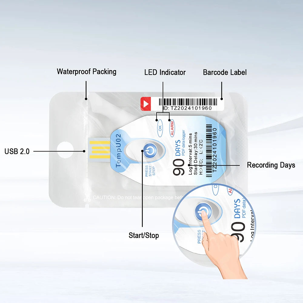 Disposable USB Temperature Data Logger 30/60/90 Days PDF Report for Vaccine Cold-Chain