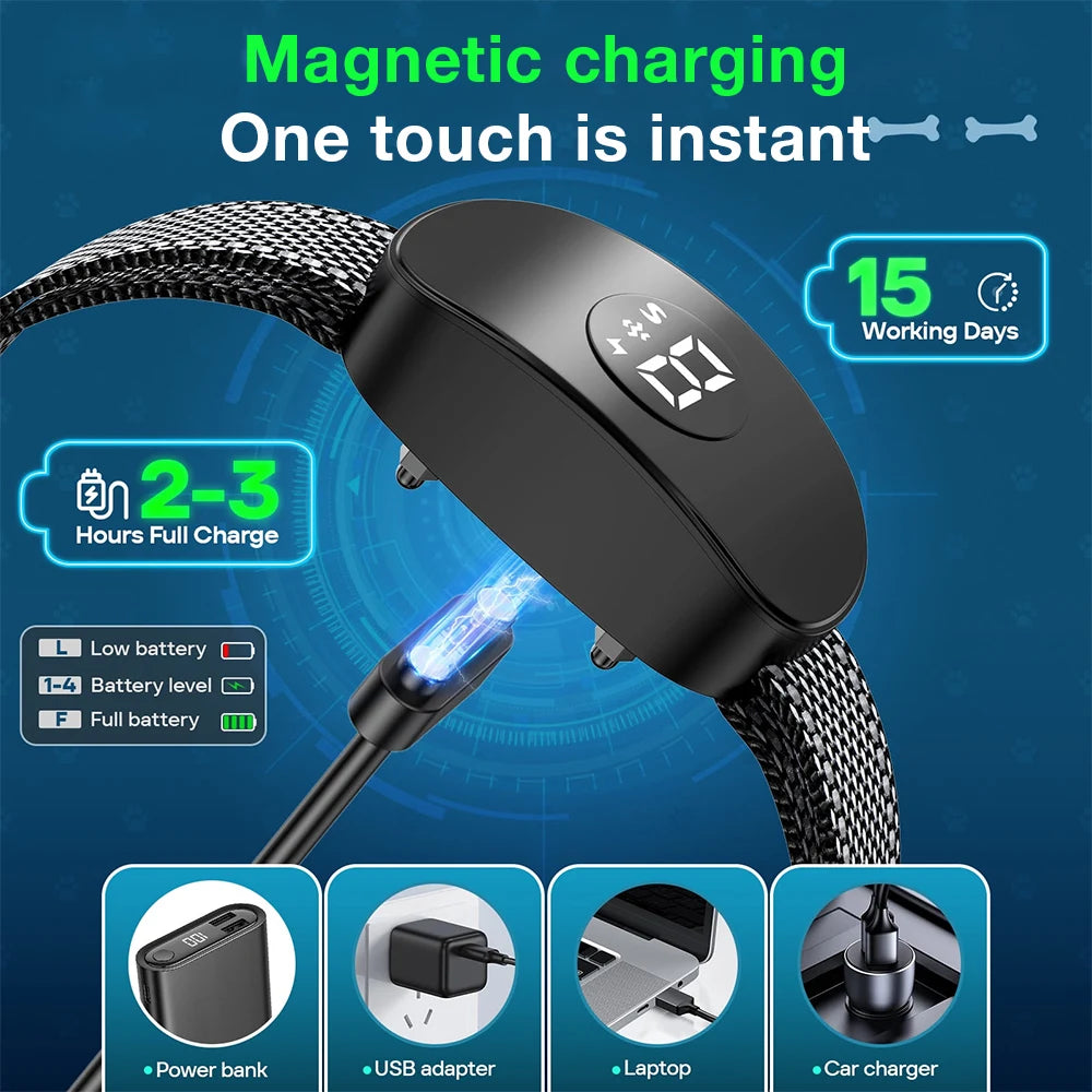 Rechargeable Automatic Anti Barking Dog Collar IP67 Waterproof Shock & Vibration Training Collar for 8-120lbs Dogs