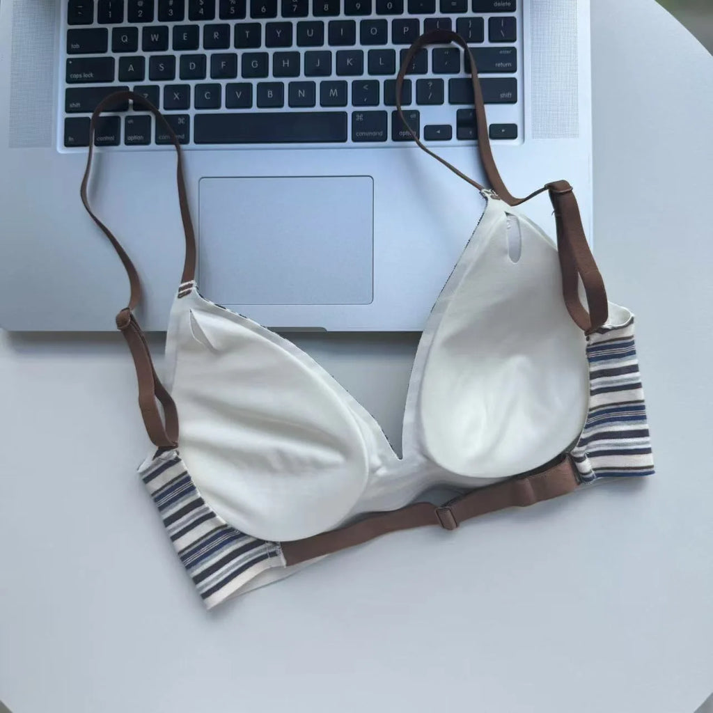CowLost | retro-striped-cross-beautiful-back-seamless-womens-underwear-sexy-hot-girl-vacation-small-breast-push-up-bra |7