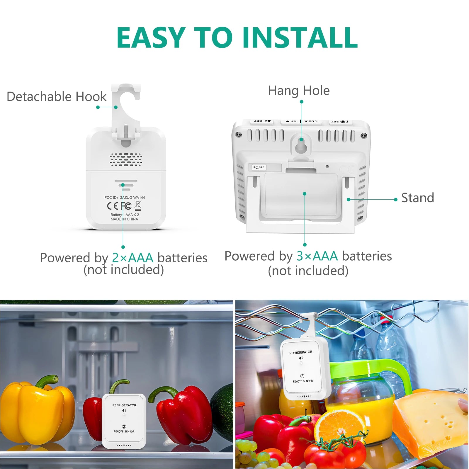 ORIA Wireless Digital Refrigerator Thermometer with 2 Sensors