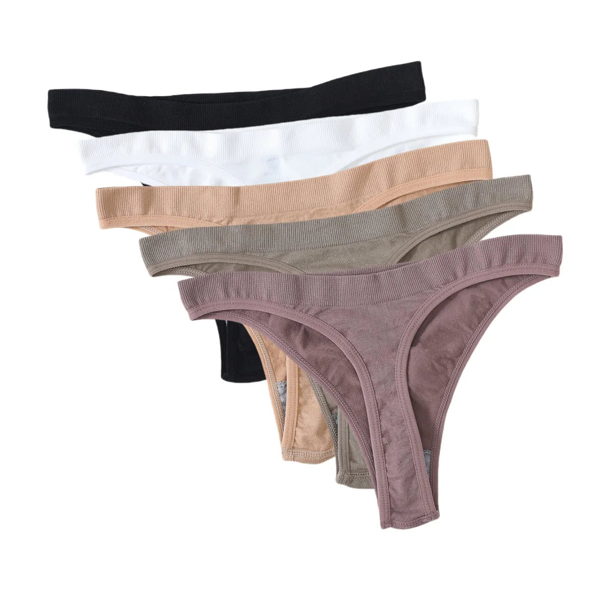 CowLost | product_id-5pcs-brazilian-high-waist-sports-thong-g-string-panties-women-m-xl-solid-t-back-underwear-set |36