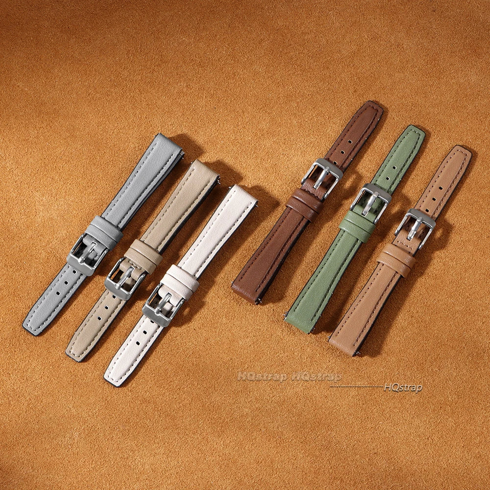Ultra-thin Leather Silicone Watch Band 10-16mm Universal Quick Release Waterproof Wristband
