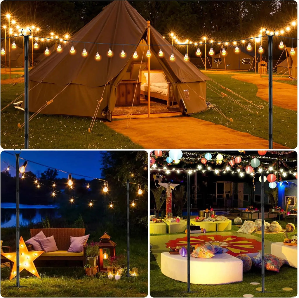 6/4/2 PCS Adjustable Metal String Light Poles with Forks for Outdoor Rustproof Use