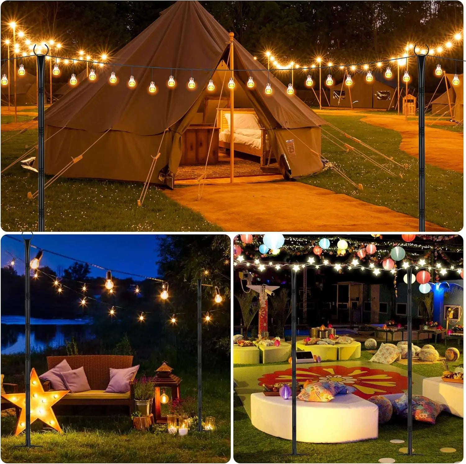 6/4/2 PCS Adjustable Metal String Light Poles with Forks for Outdoor Rustproof Use