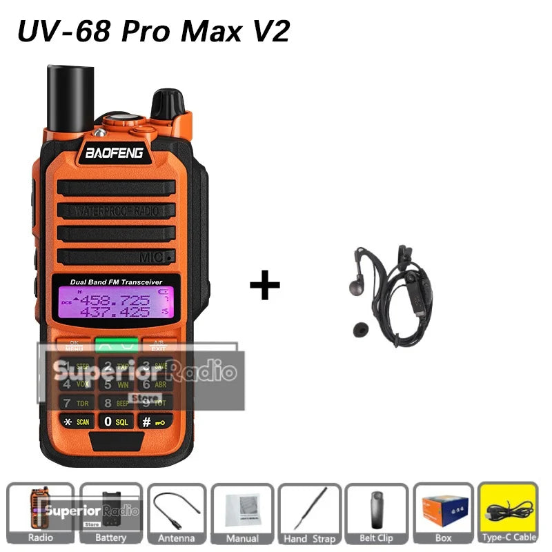 CowLost | mobile-phone-cases-baofeng-uv-68-pro-max-v2-walkie-talkie-ip67-waterproof-usb-c-charger-long-range-fm-radio-128-channels |25