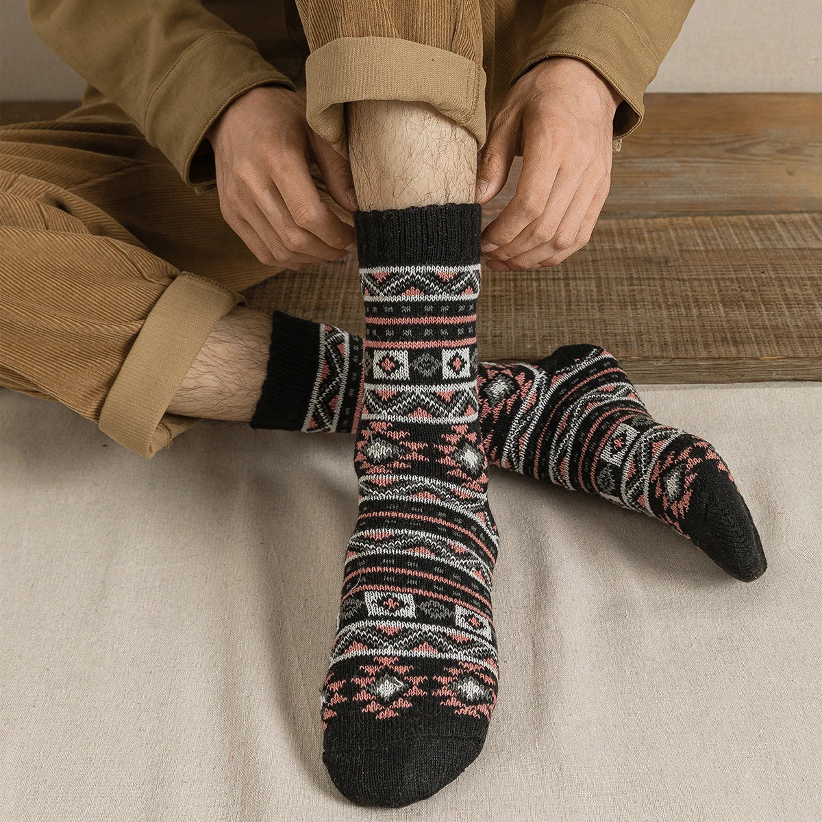 CowLost | sporting-goods-5-pairs-thick-warm-retro-style-socks-for-men-women |15