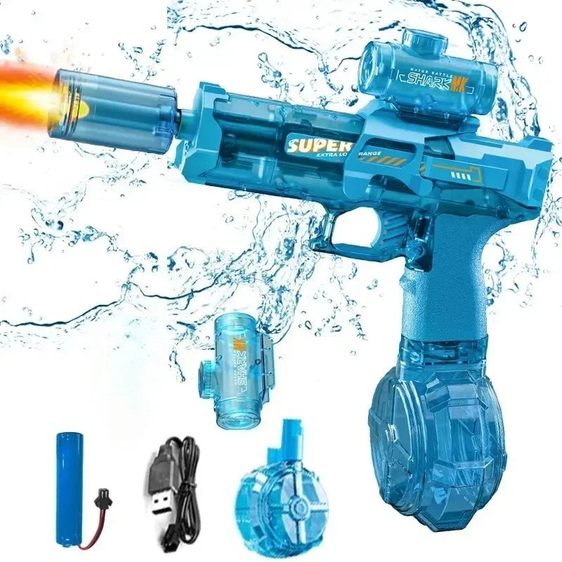 Automatic Electric Water Gun Toy with Simulated Firing, Recoil, and Sensor Lights for Kids