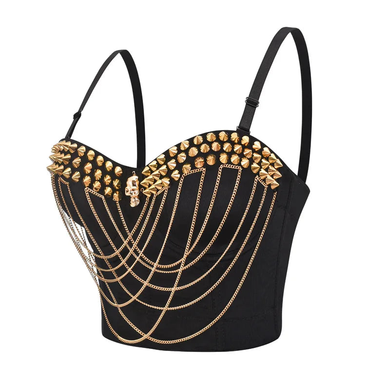 CowLost | activewear-pants-gold-rivets-chains-sexy-push-up-bra-bralette-crop-top-punk-gothic |2