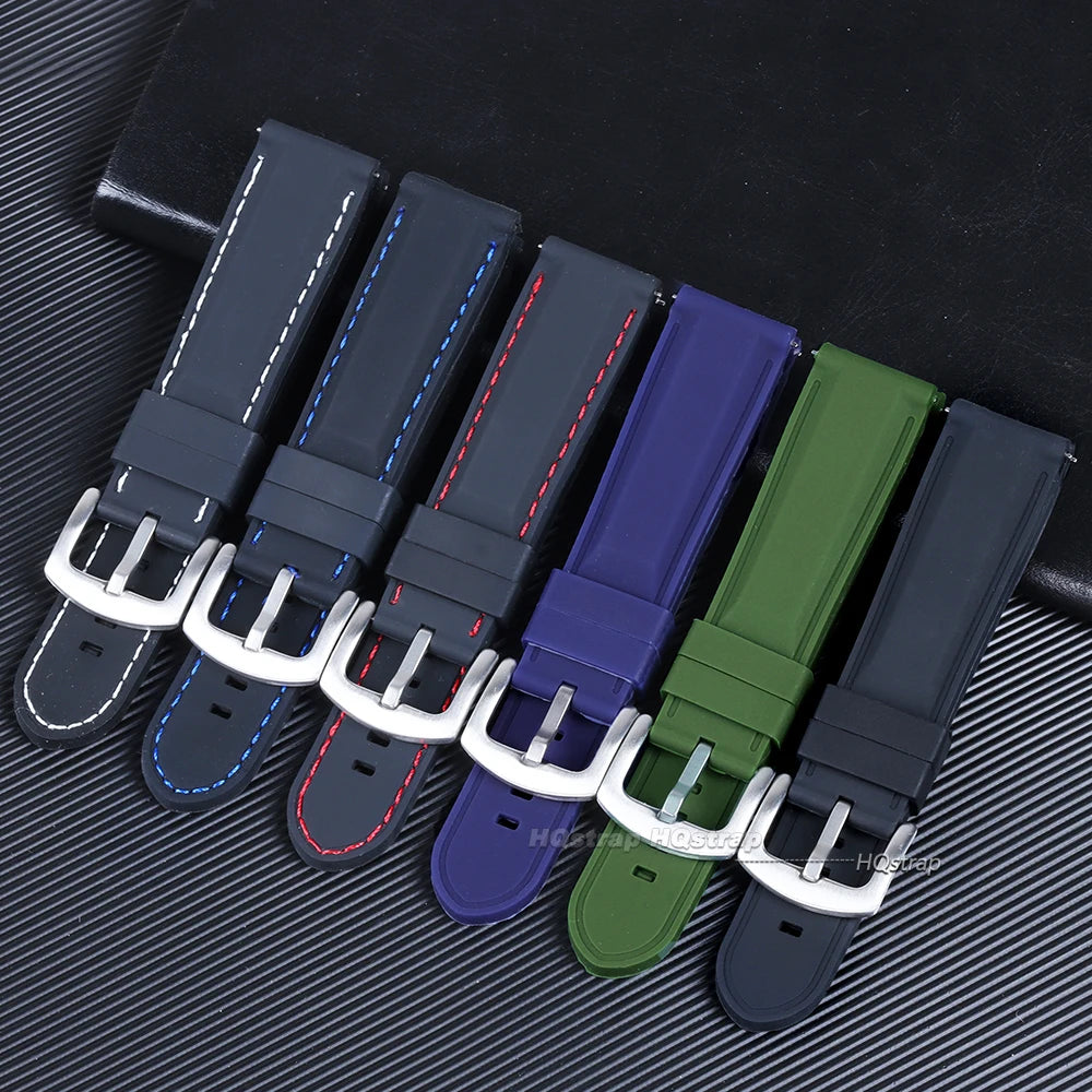Silicone Waterproof Quick Release Watchband 18-24mm Black Green Rubber Strap for Seiko