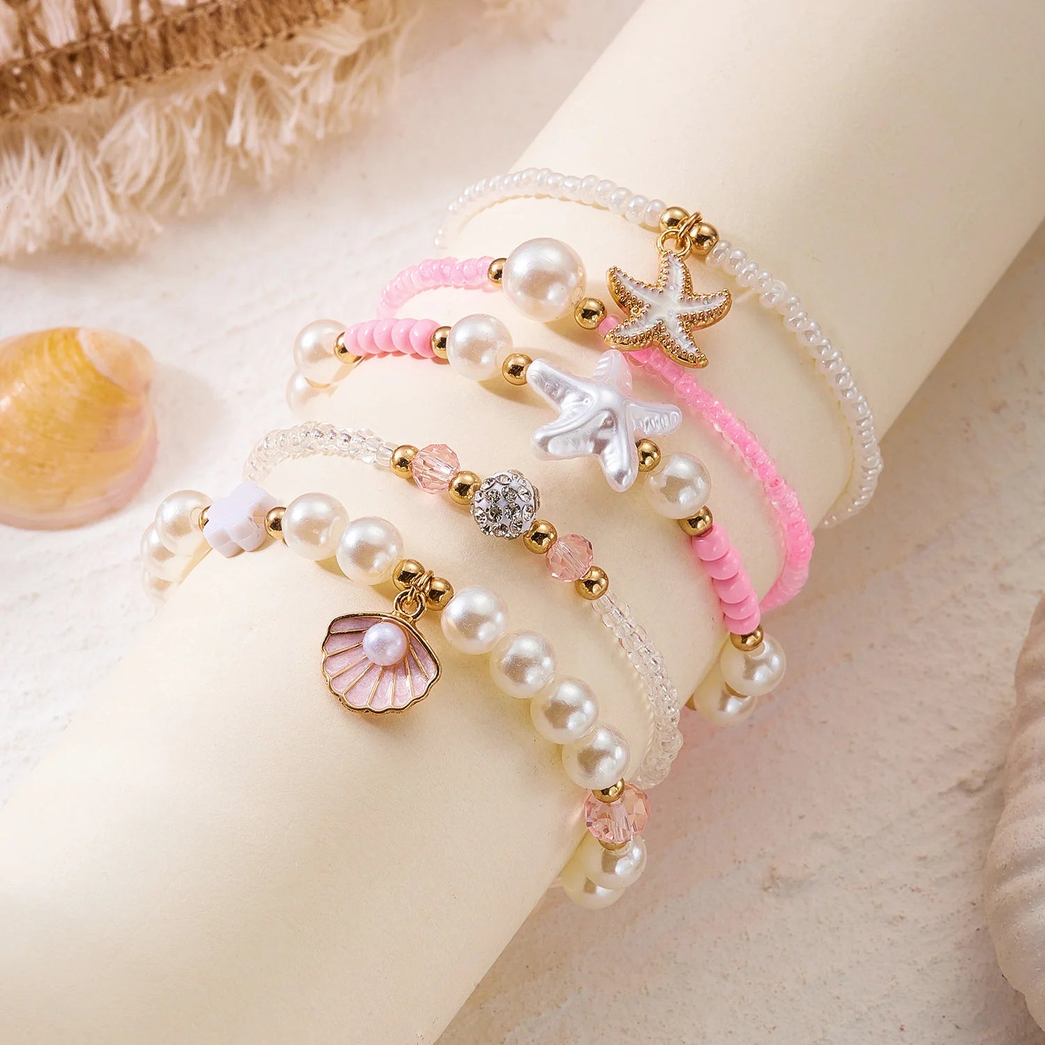 CowLost | 6-pcs-bohemian-shell-starfish-beaded-bracelet-set-for-women-fashion-multilayer-stacked-bracelets-summer-beach-party-jewelry-gift |2