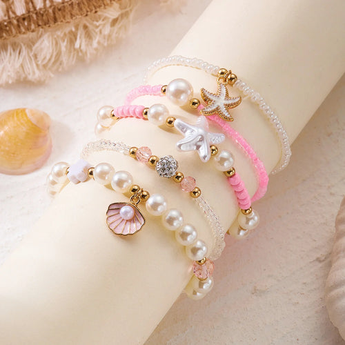 CowLost | 6-pcs-bohemian-shell-starfish-beaded-bracelet-set-for-women-fashion-multilayer-stacked-bracelets-summer-beach-party-jewelry-gift |2