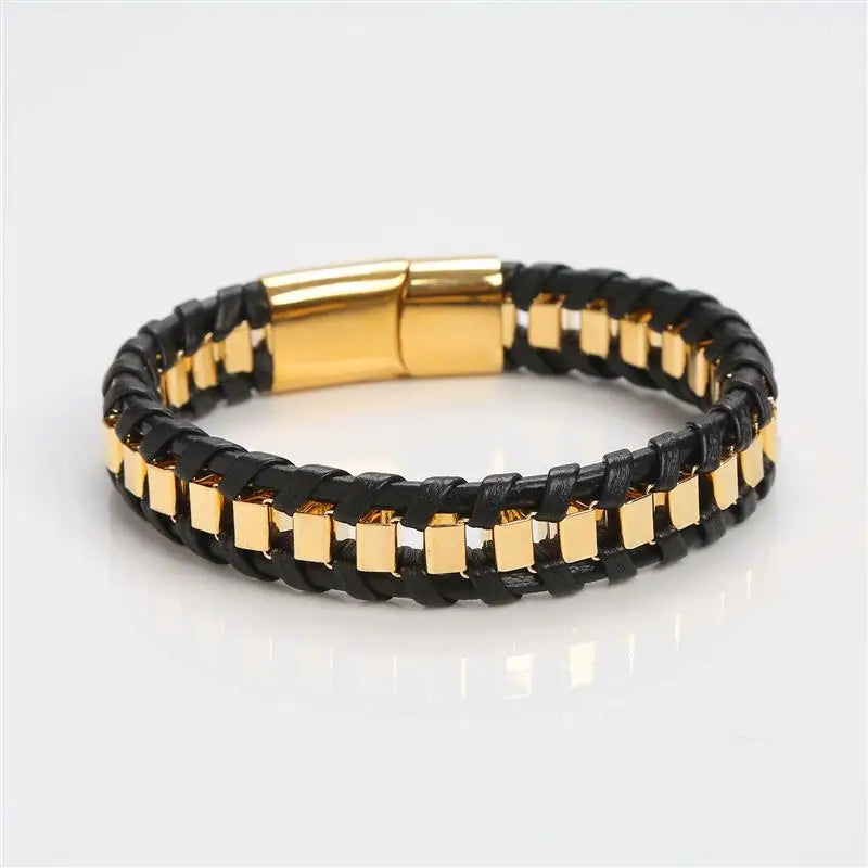 CowLost | badge-pass-holders-mens-classic-hand-woven-stainless-steel-leather-braided-bracelet |23