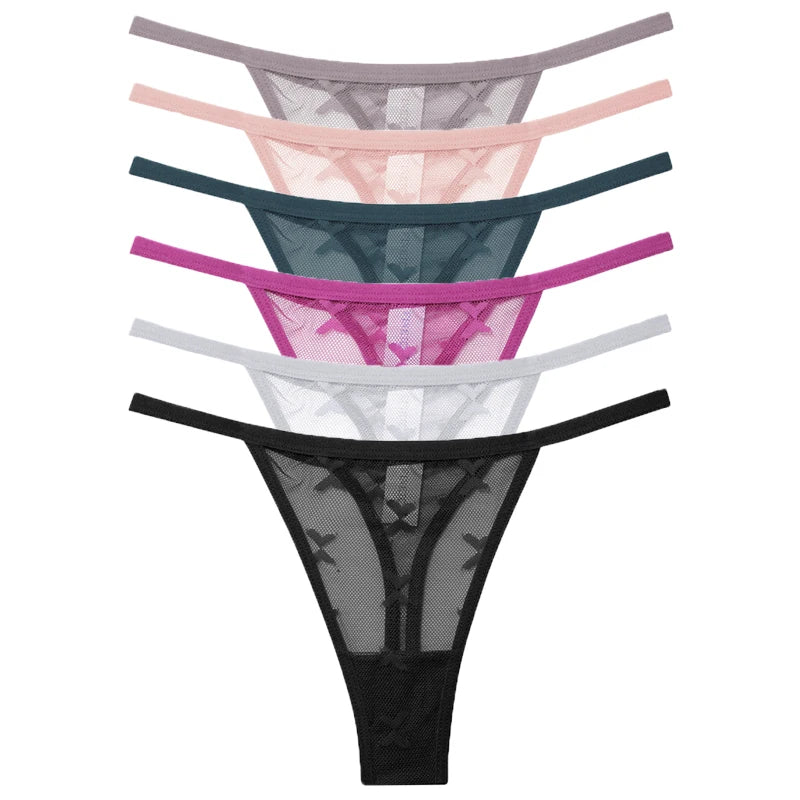 CowLost | activewear-pants-6pcs-women-transparent-mesh-thong-panties-g-string |38