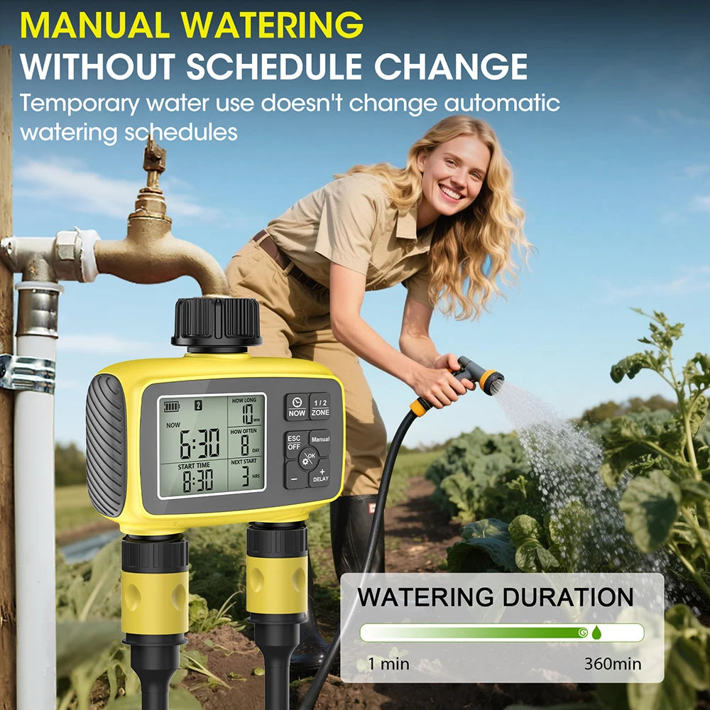 2-Channel Automatic Irrigation Controller Water Timer for Garden Greenhouse