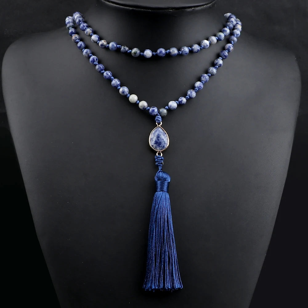 CowLost | handbags-white-dot-blue-vein-sodalite-108-beaded-mala-necklace-natural-stone |13