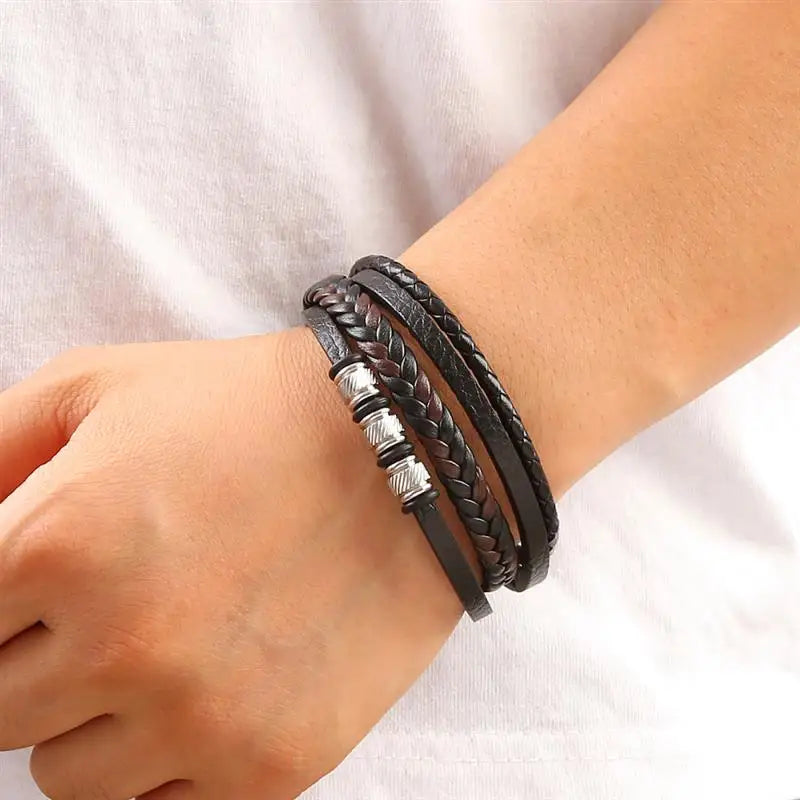 CowLost | jiayiqi-punk-beads-charm-men-bracelet-stainless-steel-magnetic-clasp-braided-mutilayer |16