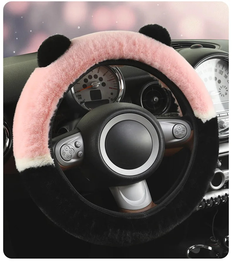 CowLost | winter-warm-plush-car-steering-wheel-cover-with-cute-panda-ears |10