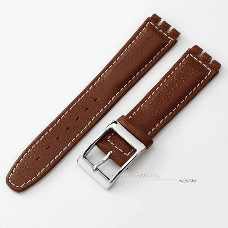 CowLost | bracelets-product_id-17mm-genuine-leather-watch-strap-for-swatch-lychee-band-brown-unisex-wristband |11