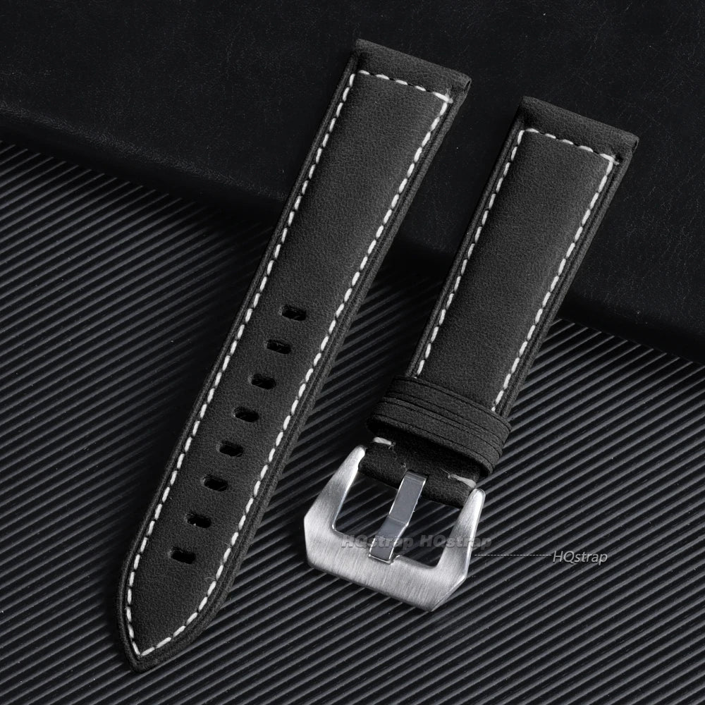 Vintage Matte Leather Watchband Strap 18-24mm Black Blue Brown Unisex