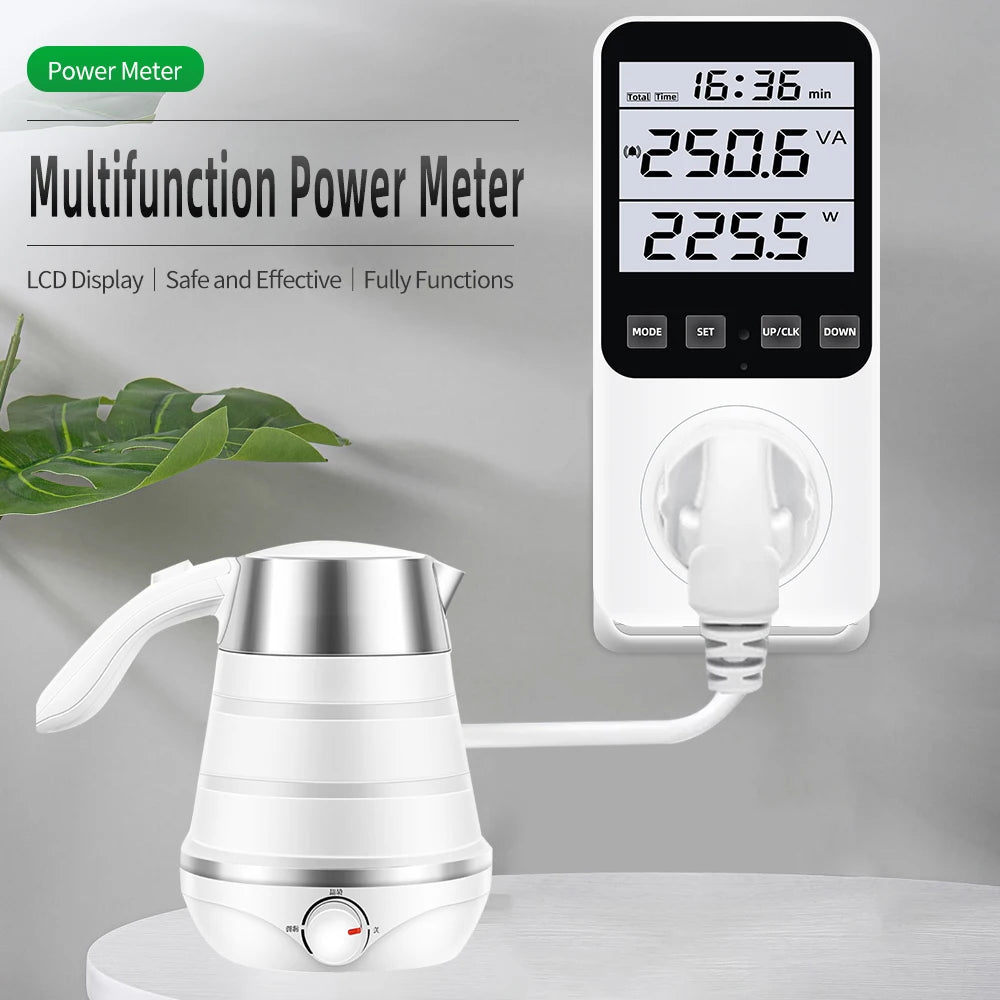 Digital Wattmeter AC Power Meter Socket Analyzer 220V EU Plug Energy Voltmeter Ammeter Electricity Cost Monitor