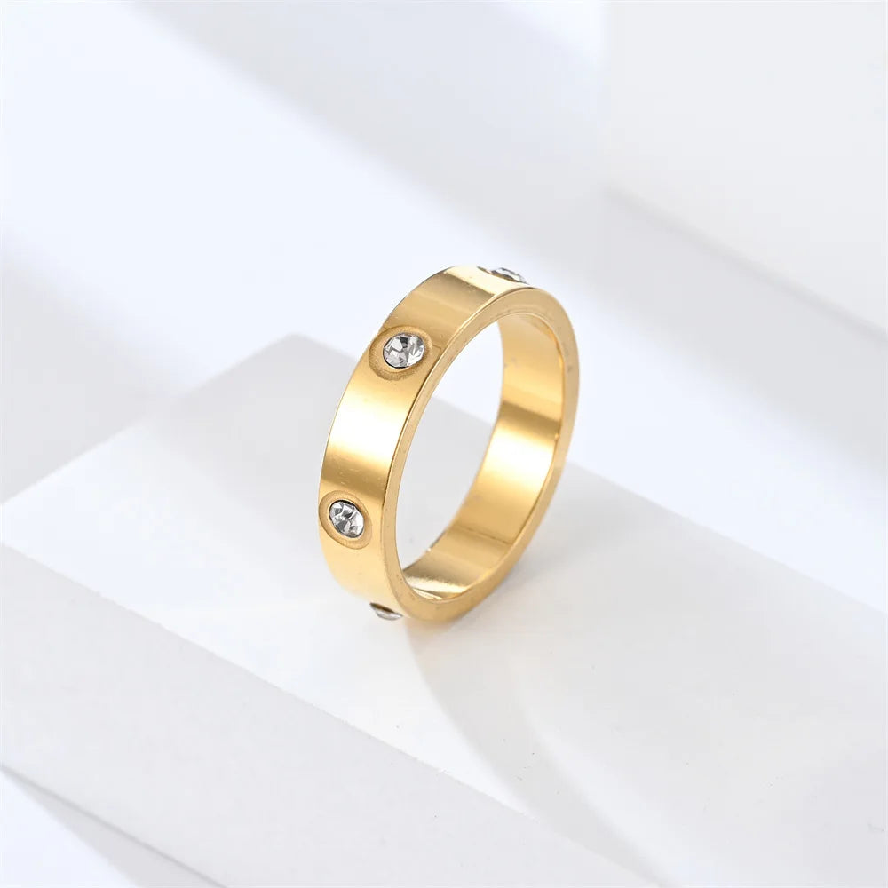 Classic Polished Stainless Steel Diamond Ring Unisex Sizes 5-11 Wholesale