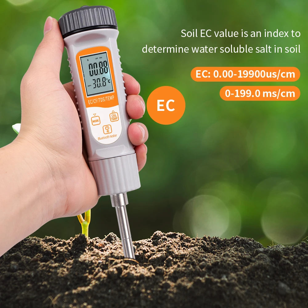JUANJUAN Tuya Bluetooth 4-in-1 Soil Tester EC TDS CF Temp Digital Soil Nutrient Analyzer for Hydroponics Garden