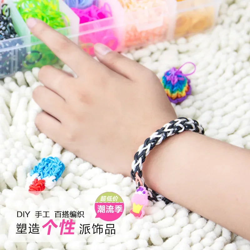 Colourful Rubber Loom Band Set Elastic Bracelet Weaving Toy with Charms