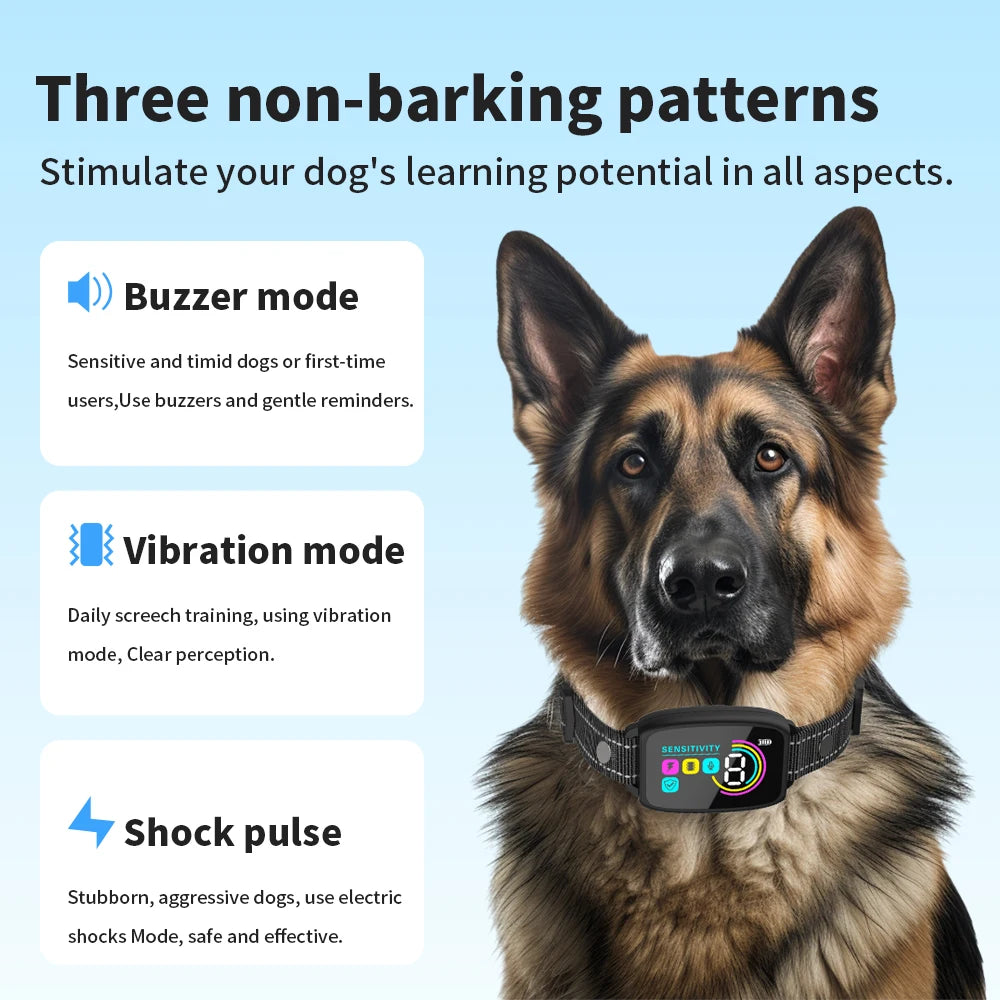 Rechargeable IP67 Waterproof Automatic Anti-Bark Dog Collar Trainer with Color Screen