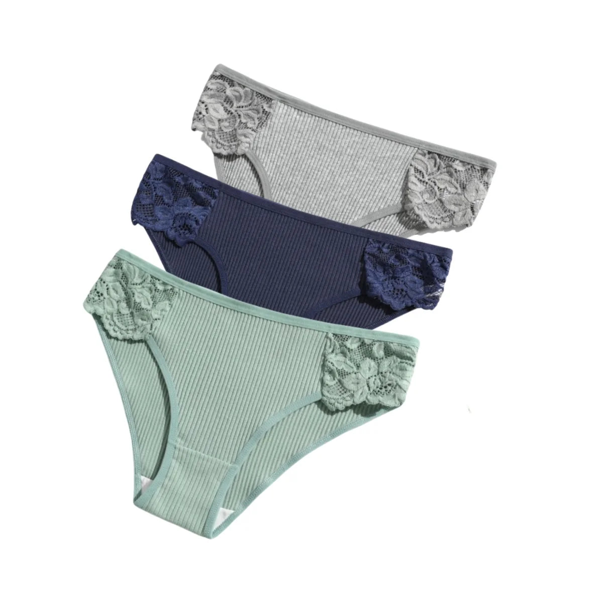 CowLost | product_id-3pcs-womens-cotton-lace-trim-low-rise-breathable-briefs-solid-panties |31