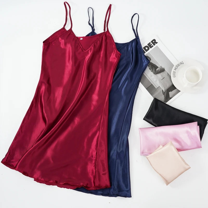 CowLost | sexy-pajamas-womens-faux-silk-suspender-nightdress |1