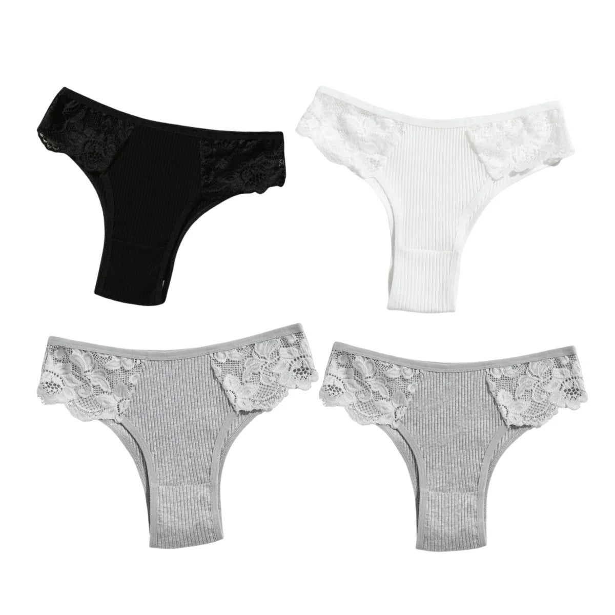 CowLost | product_id-4pcs-womens-cotton-ribbed-low-rise-brazilian-lace-briefs |11