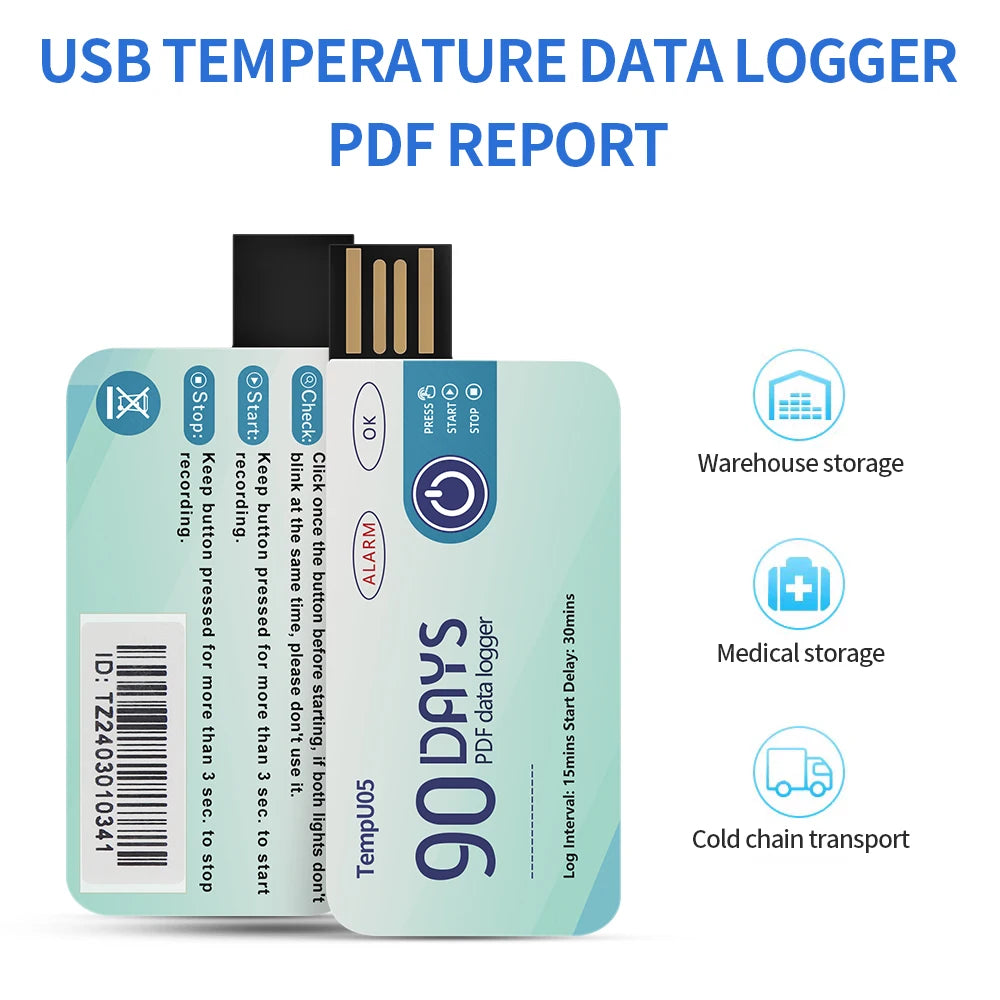Disposable USB Temperature Data Logger 30/60/90 Days PDF Report for Vaccine Cold-Chain
