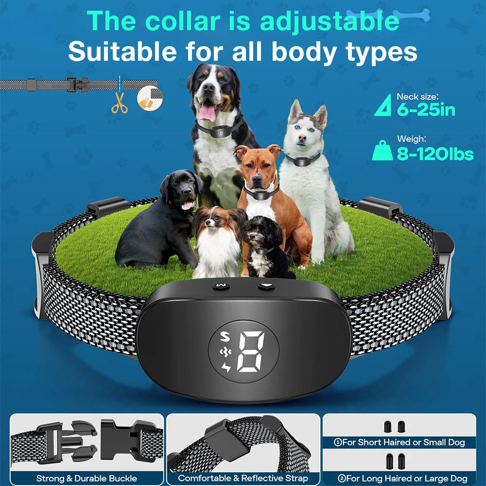 Rechargeable Automatic Anti Barking Dog Collar IP67 Waterproof Shock & Vibration Training Collar for 8-120lbs Dogs