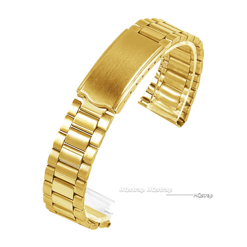 Universal Stainless Steel Watchband 12-20mm Women Metal Bracelet Folding Buckle Silver Gold