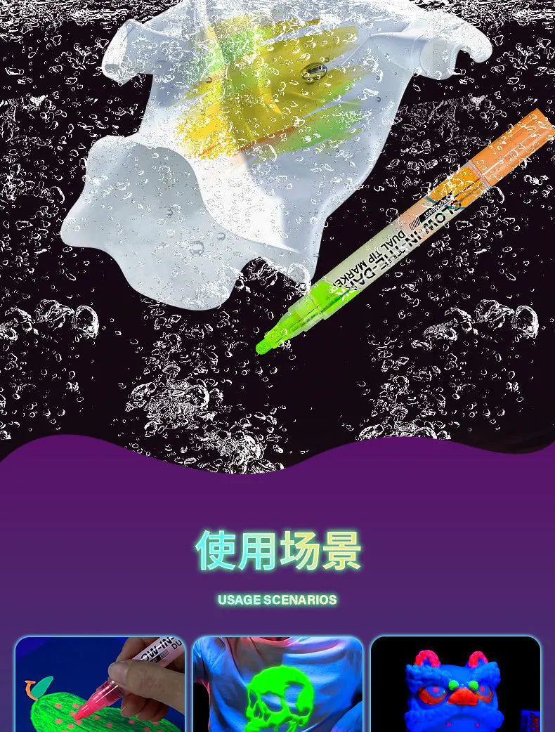 CowLost | product_id-double-ended-dual-color-glow-in-the-dark-waterproof-highlighter-pen-1-4pcs-art-supplies |6