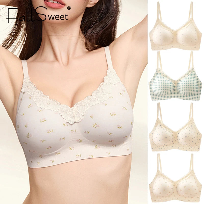 CowLost | product_id-fallsweet-wireless-push-up-floral-lace-bra-for-women |2