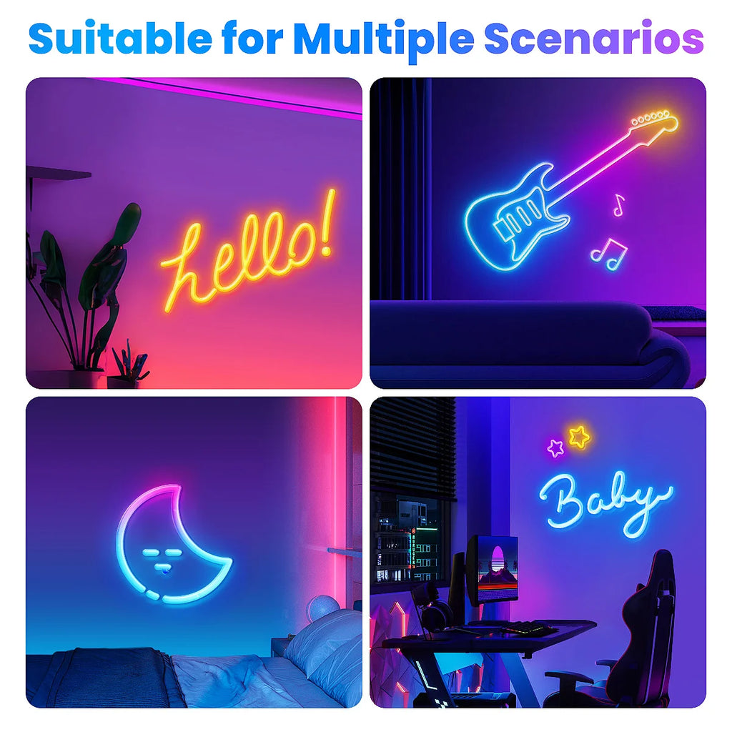 Mexllex RGB LED Neon Rope Lights, Music Sync, App & Remote Control, Waterproof Indoor Outdoor