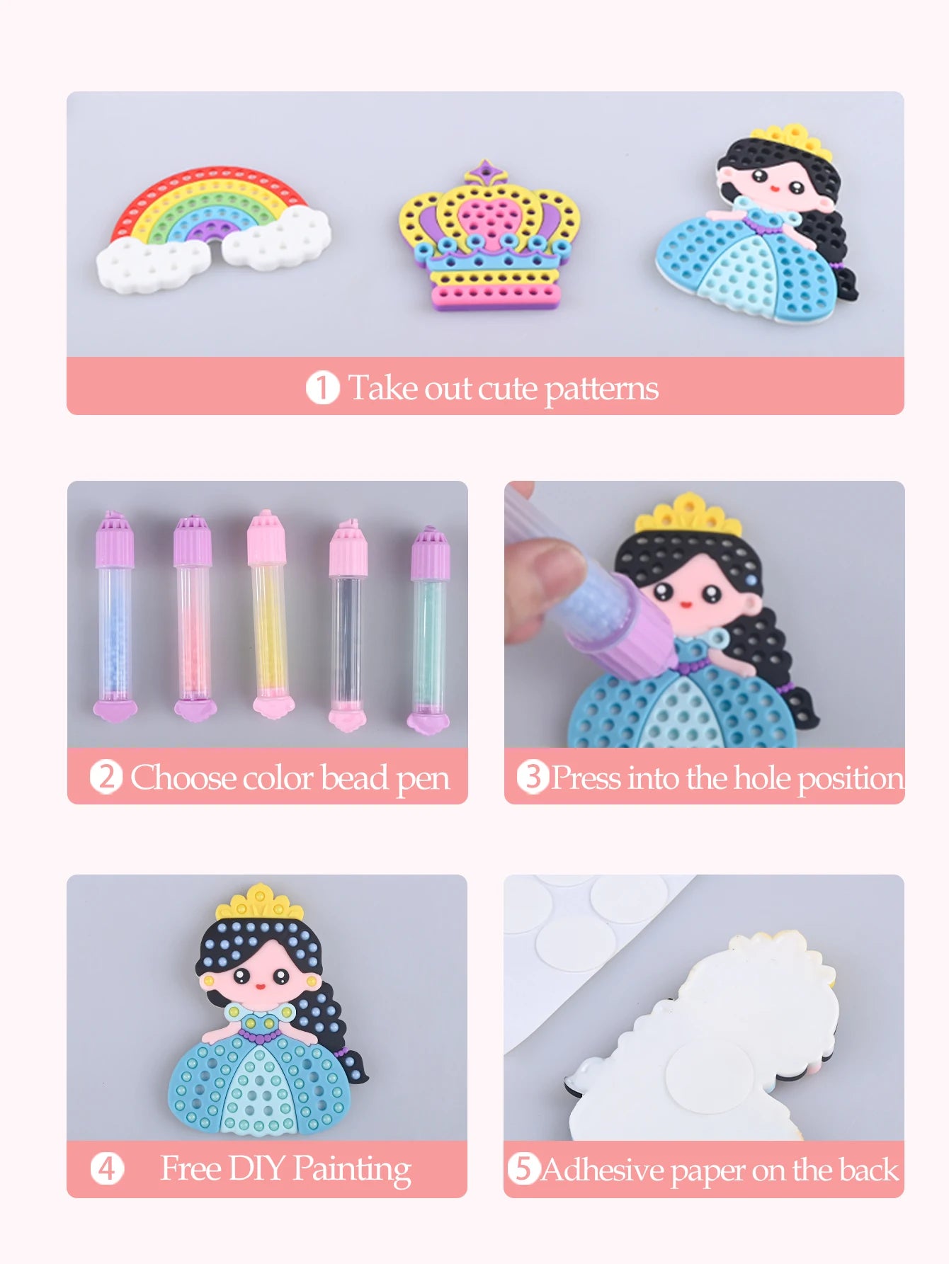 CowLost | product_id-diy-beads-pen-toy-set-handmade-creative-sticker-princess-rainbow-bow-girl-gift |12