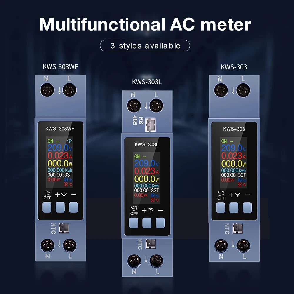 KWS-303 8-in-1 Multifunctional Din Rail Power Meter Smart Switch 85-290V AC Energy Meter
