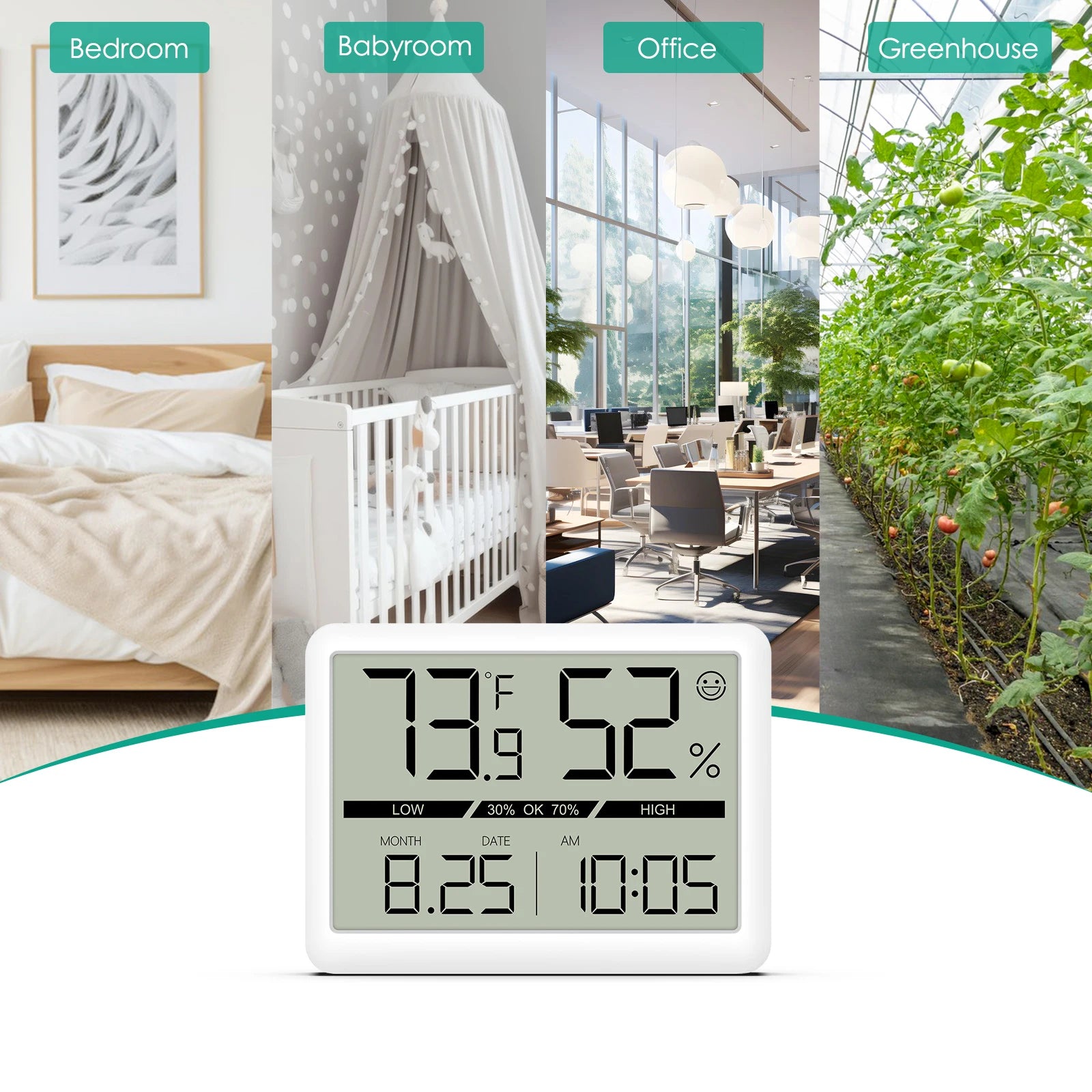 ORIA Indoor Digital Humidity Meter Thermometer with LCD Clock and Large Display