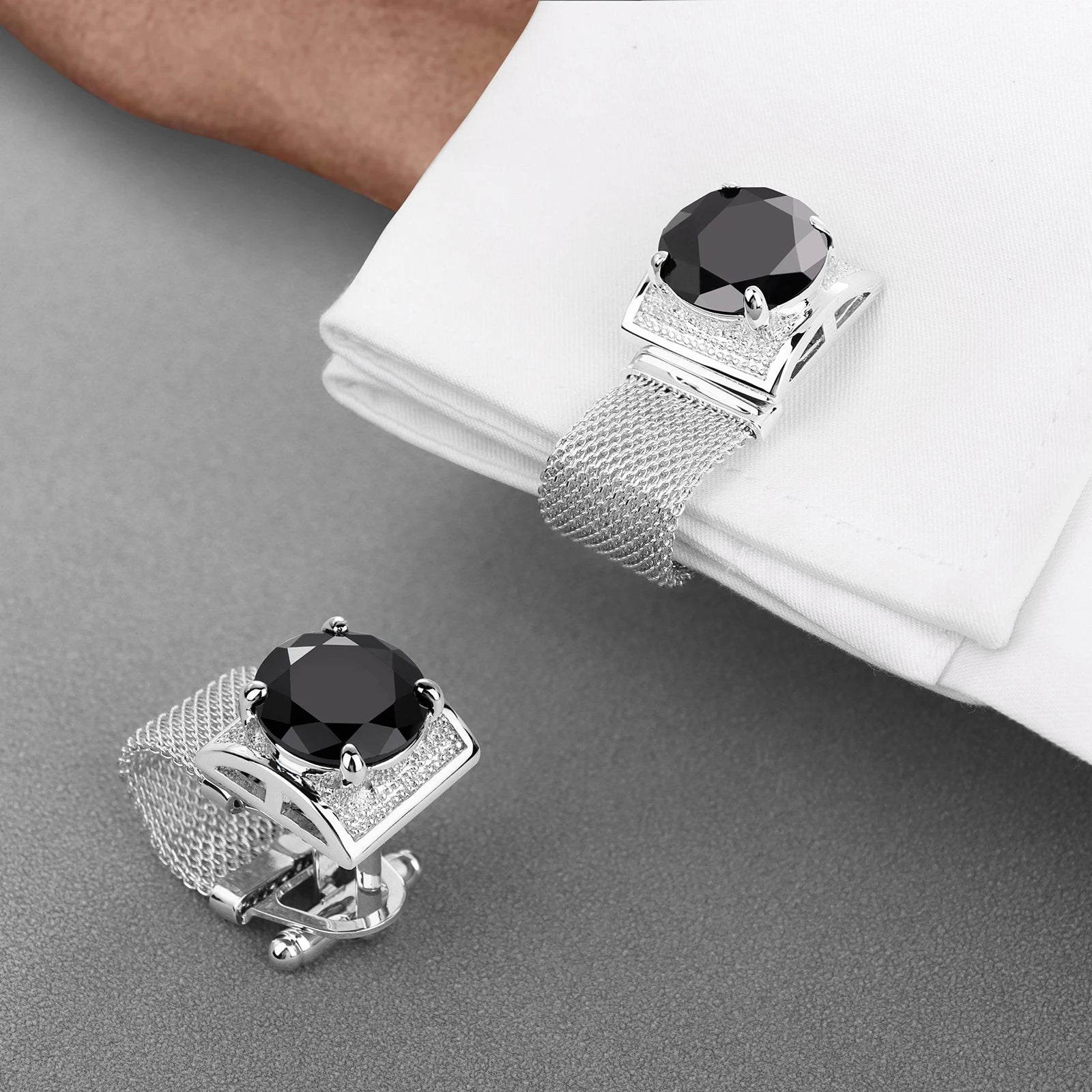 CowLost | clothing-accessories-hawson-mens-silver-birthstone-crystal-cufflinks-luxury |40