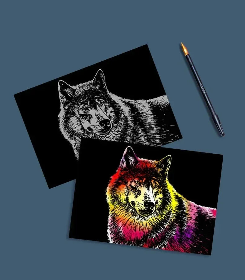 CowLost | product_id-4-pcs-a4-diy-scratch-painting-set-with-cartoon-animals-night-view-designs |14