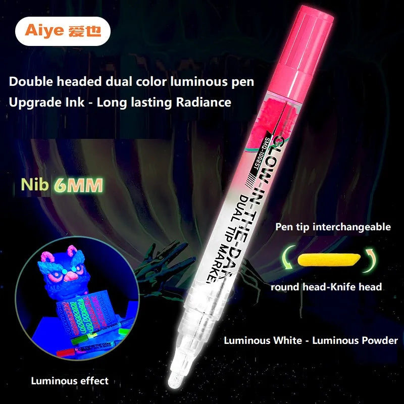 CowLost | product_id-double-ended-dual-color-glow-in-the-dark-waterproof-highlighter-pen-1-4pcs-art-supplies |11