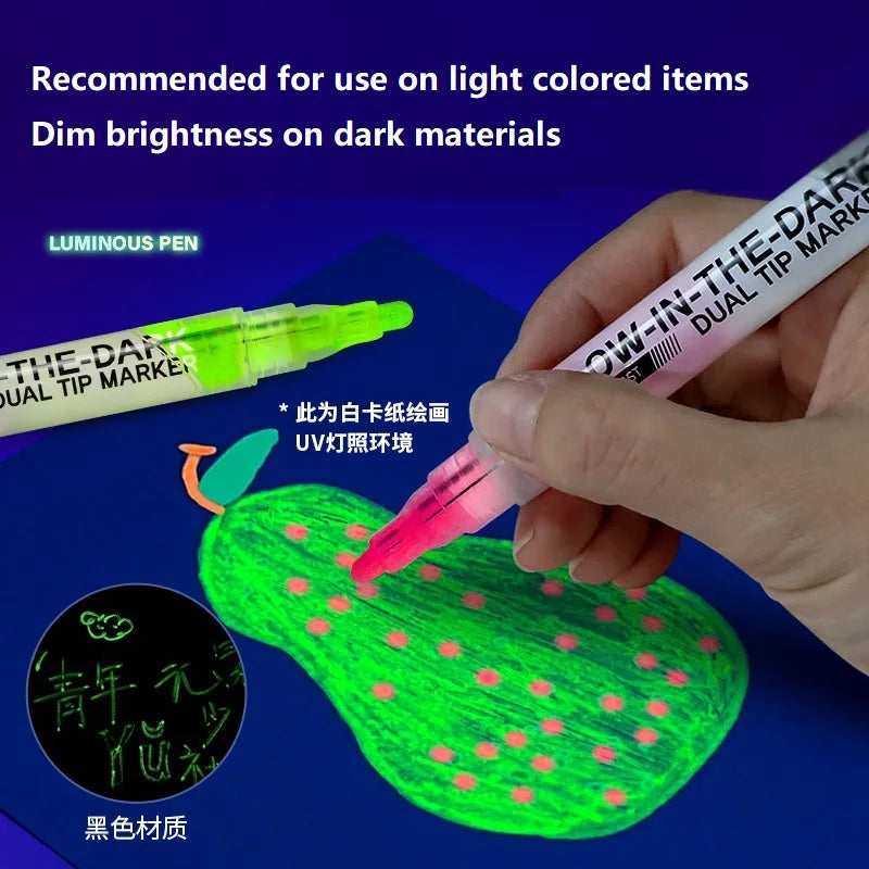 CowLost | product_id-double-ended-dual-color-glow-in-the-dark-waterproof-highlighter-pen-1-4pcs-art-supplies |5