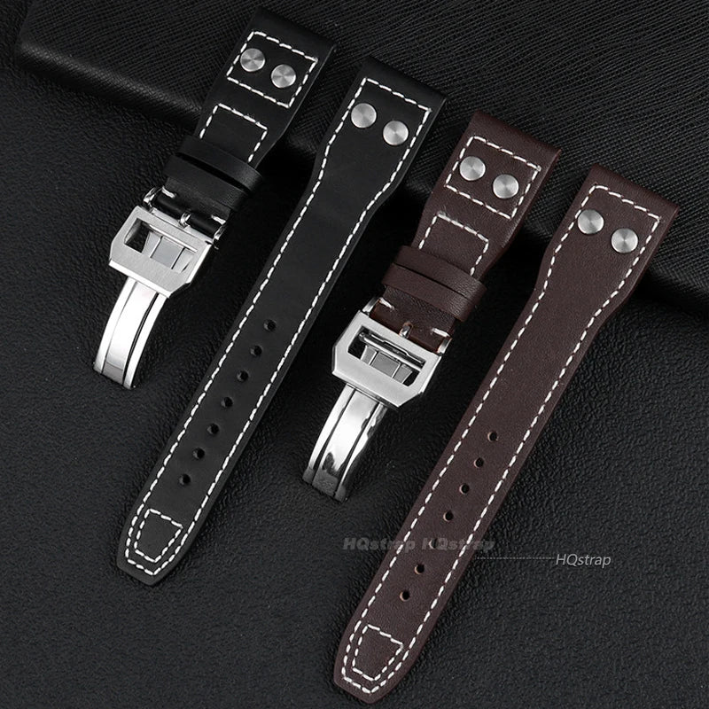 CowLost | bracelets-product_id-iwc-pilot-genuine-leather-watchband-20-21-22mm-cowhide-steel-folding-buckle-wristband |9