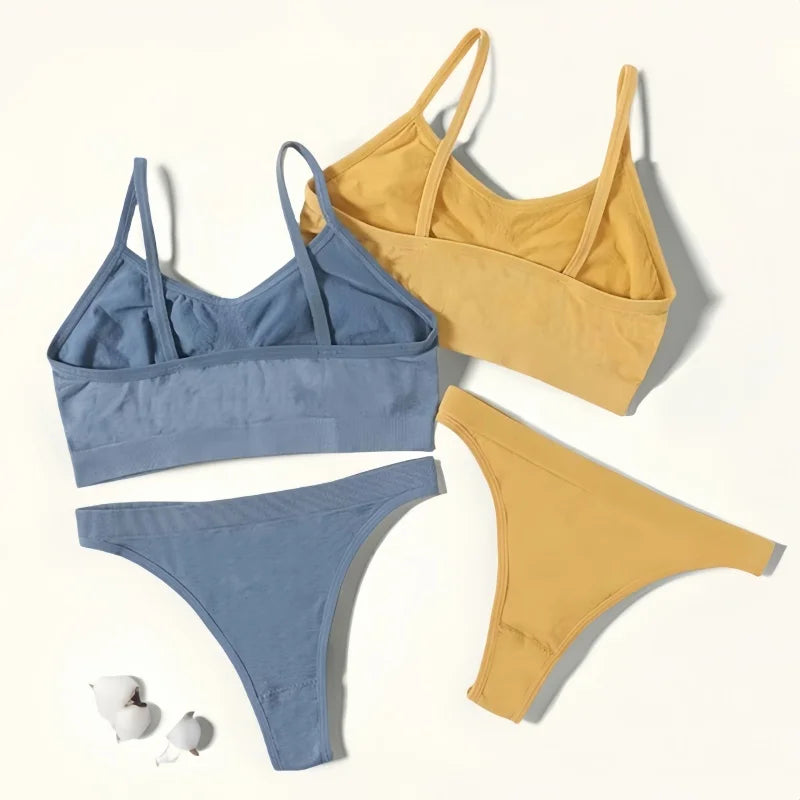 CowLost | product_id-women-seamless-wire-free-ribbed-high-leg-unlined-bralette-panties-set |9