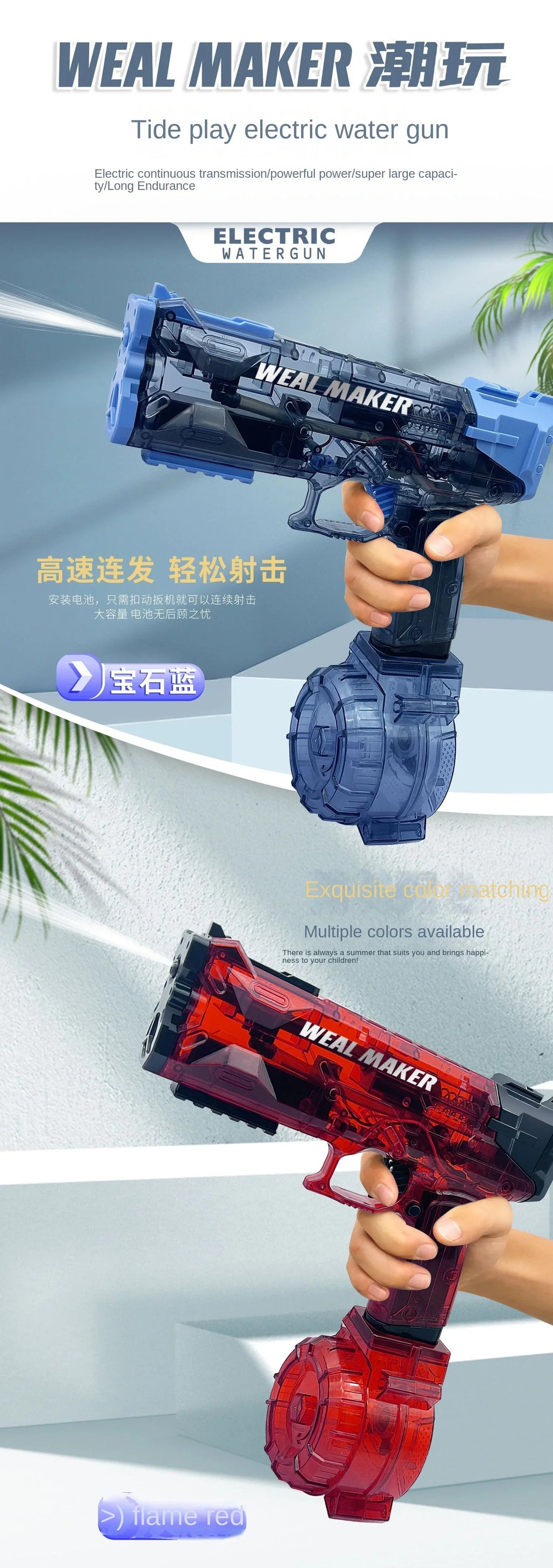 Fully Automatic Electric Water Gun Large Capacity Toy for Outdoor Summer Kids