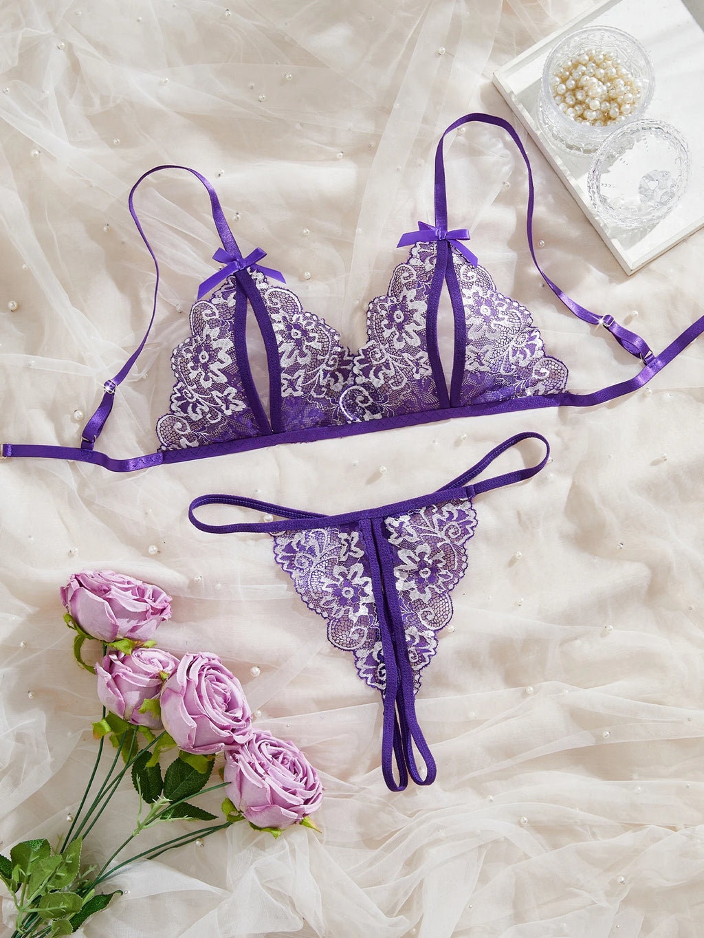 CowLost | women-floral-sexy-lingerie-set-open-chest-bra-and-crotchless-thong-sets |7