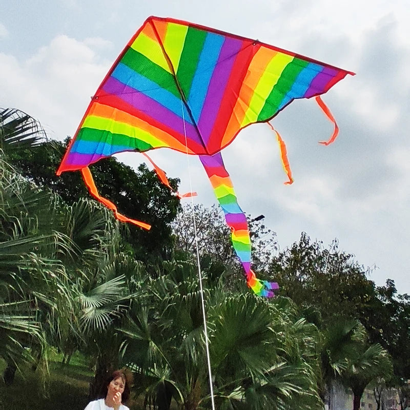 Rainbow Triangle Kite with Long Tail and Flying Line for Kids Outdoor Fun
