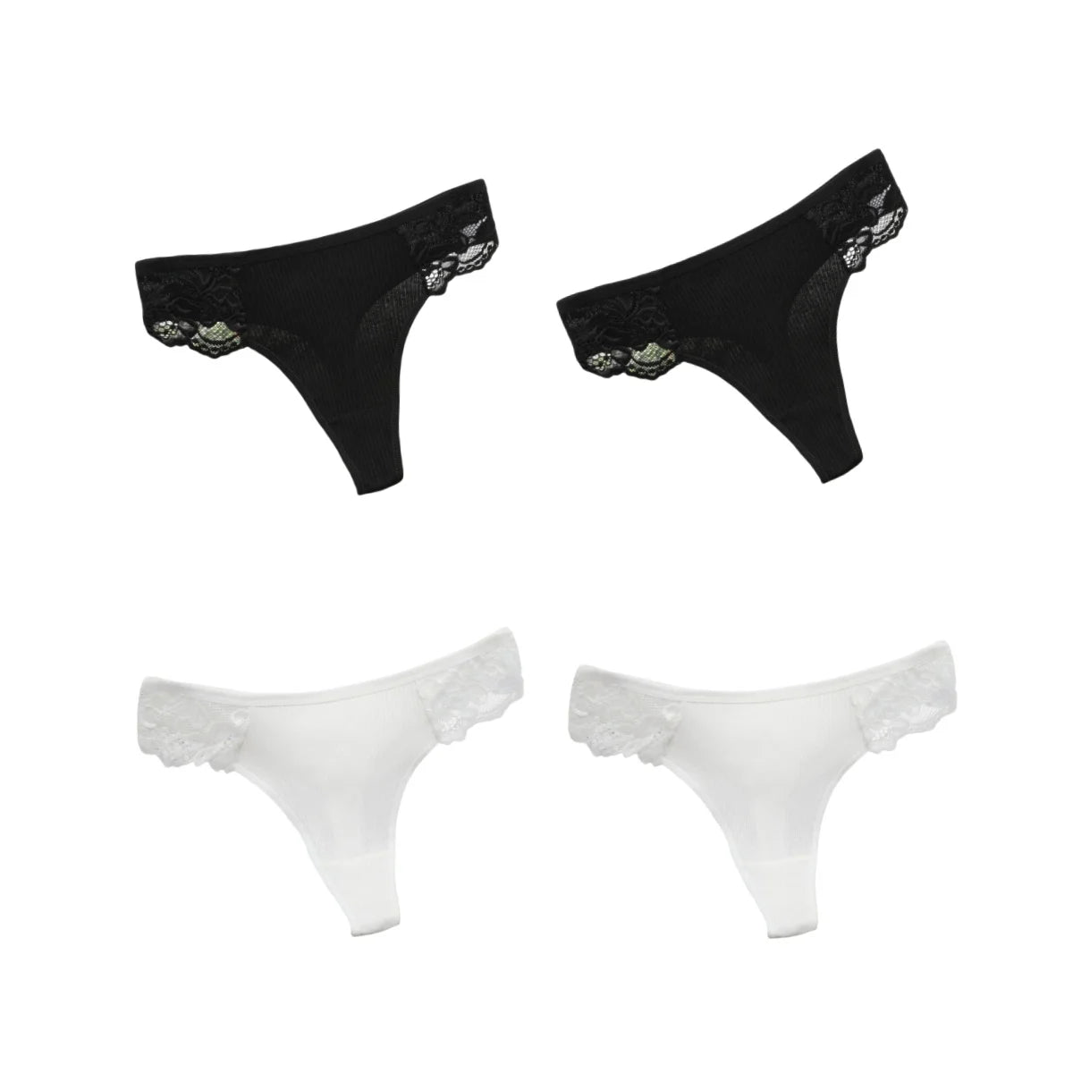 CowLost | product_id-4pcs-women-s-cotton-low-waist-lace-trim-solid-color-g-string-thongs-set |13